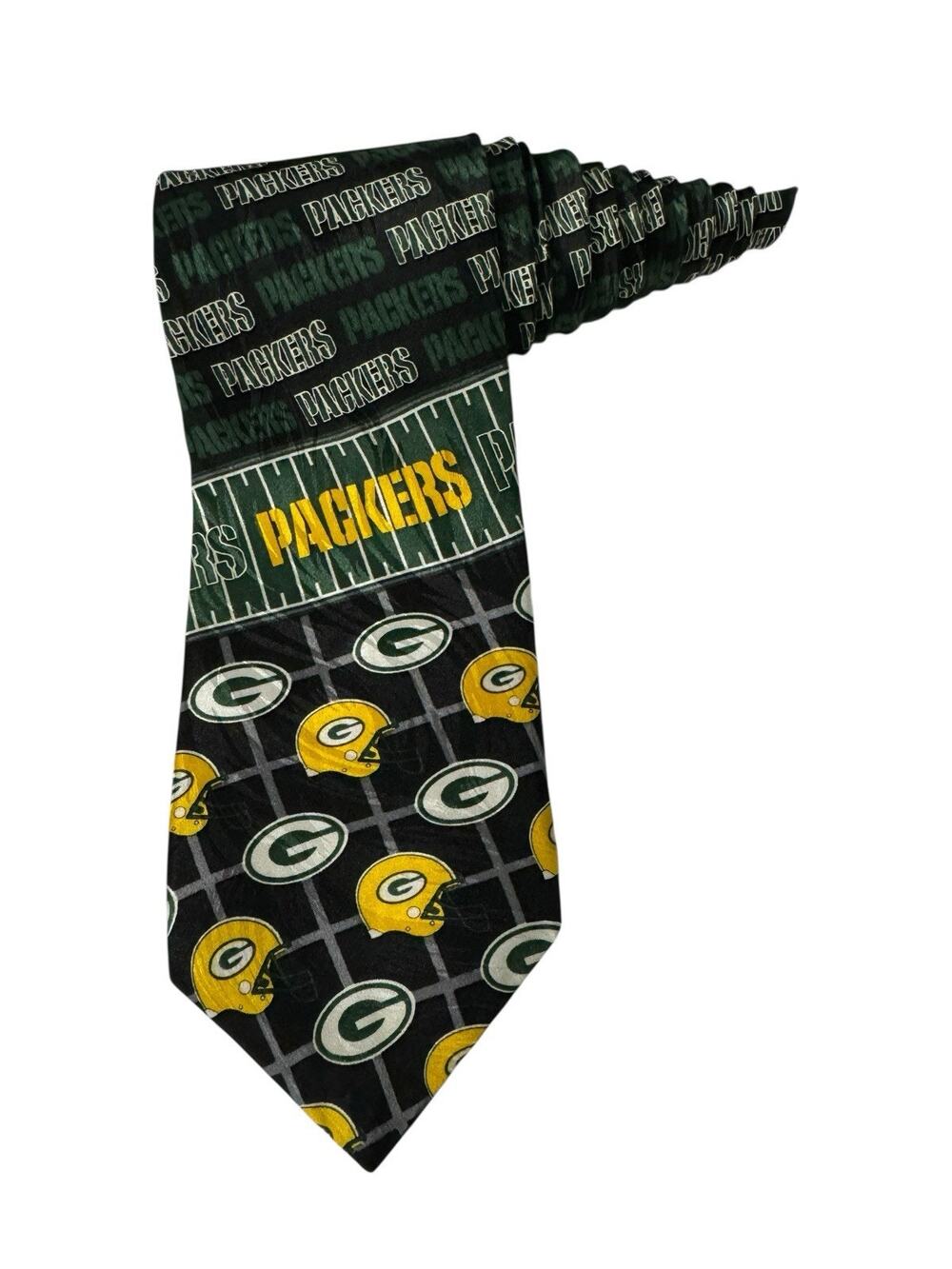 Ralph Marlin RM Sport NFL Green Bay Packers V Logo Helmet Vintage Necktie Silk